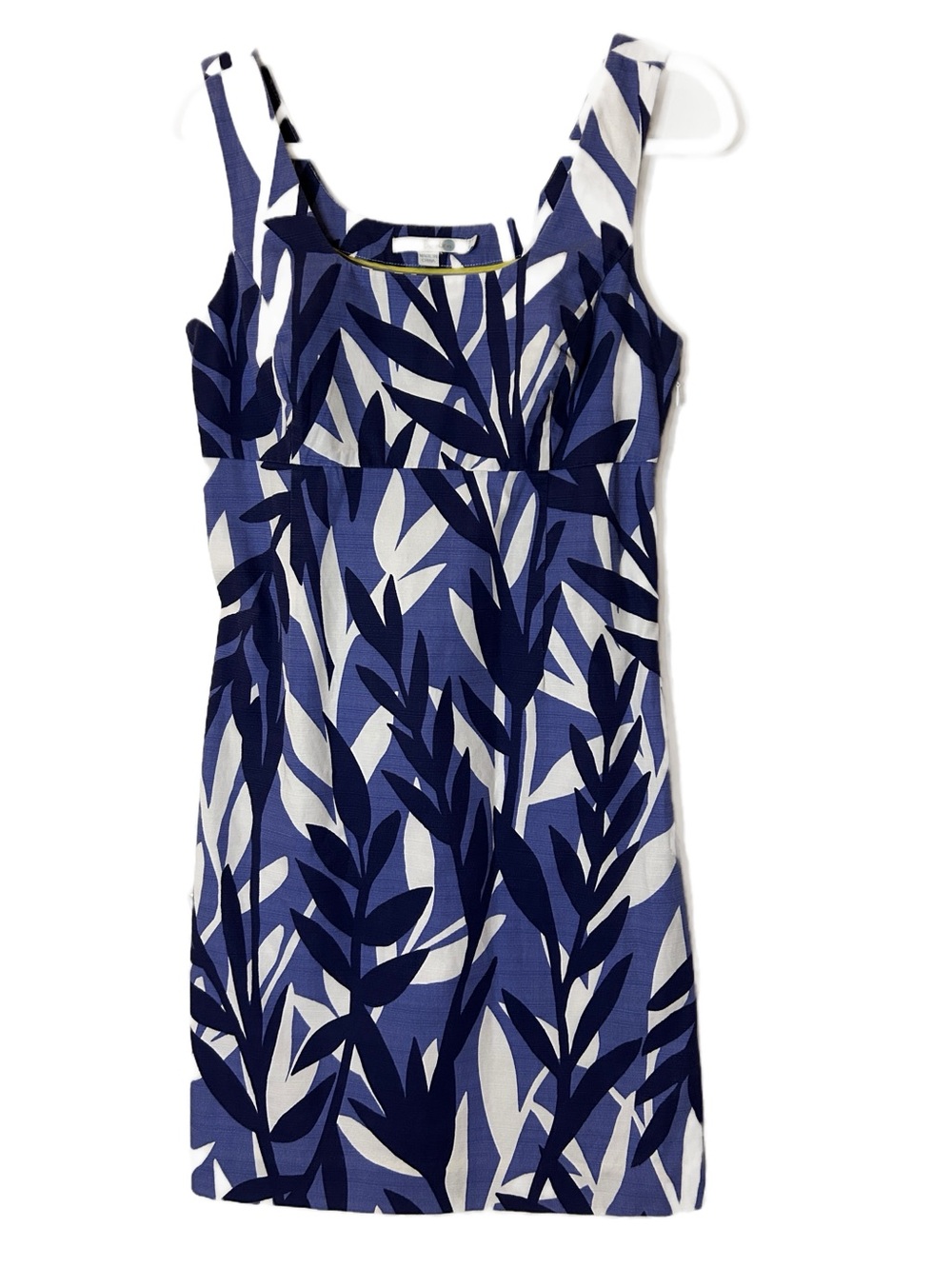 Boden Blue Savannah Leaf Print Slub Cotton Shift Dress Size 4M
